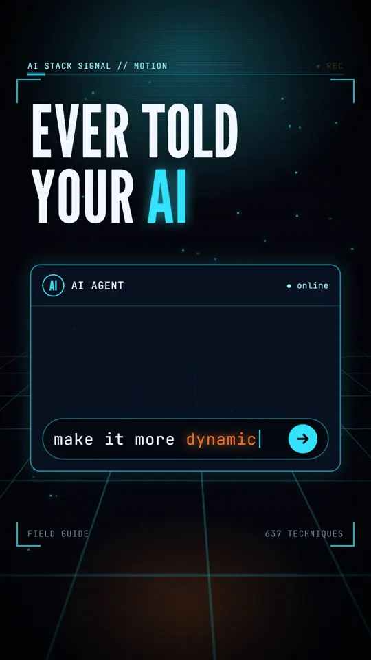 Frame from the AI Stack Signal reel: Stop telling AI to "make it more dynamic." Say this